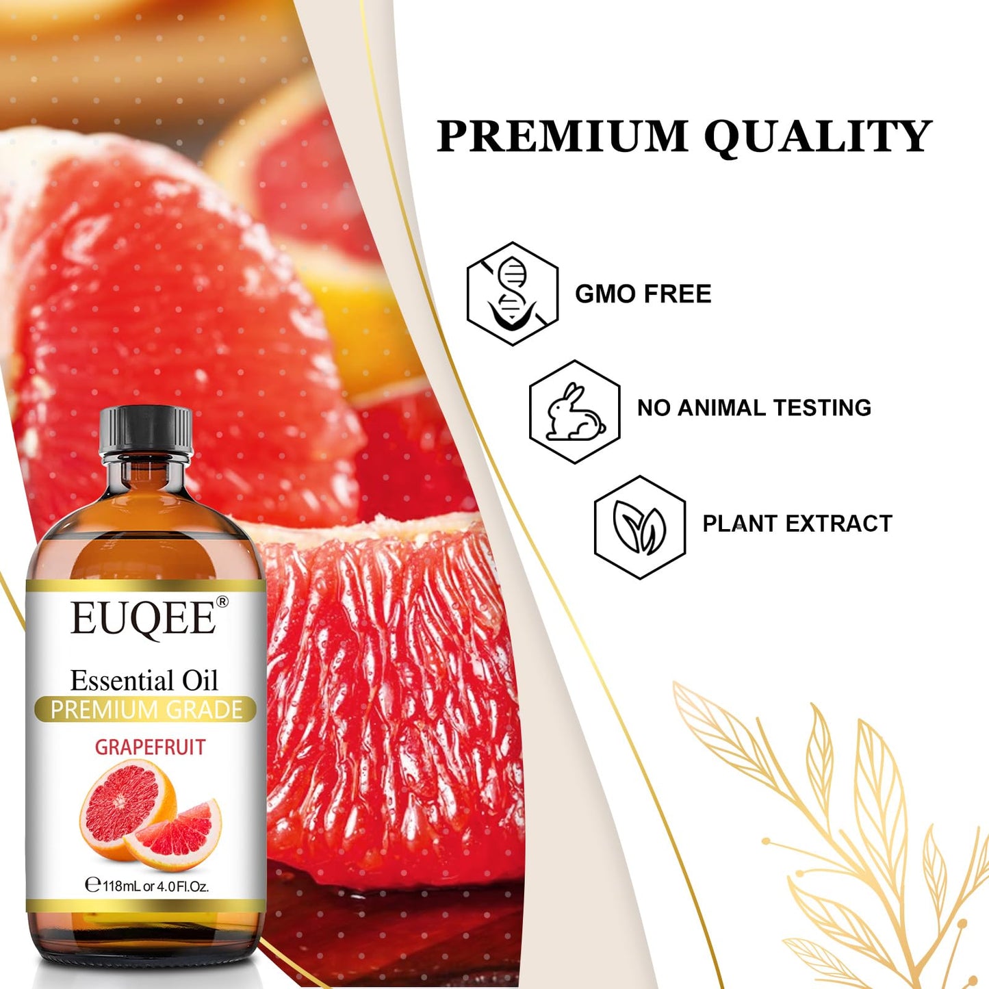 EUQEE Grapefruit Essential Oil 118mL (4 oz) – Pure Citrus Oil with Glass Dropper