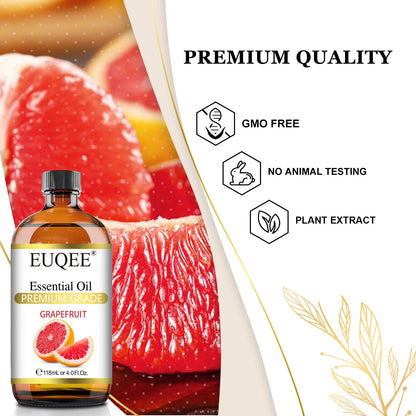 EUQEE Grapefruit Essential Oil 118mL (4 oz) – Pure Citrus Oil with Glass Dropper