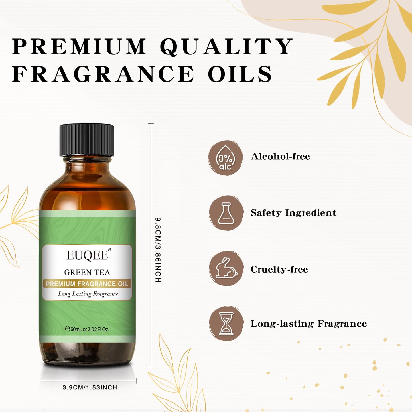 EUQEE Green Tea Fragrance Oils, 2.02 Fl oz / 60ml Essential Oils for Diffuser, Candle Making, DIY Soap with Glass Dropper