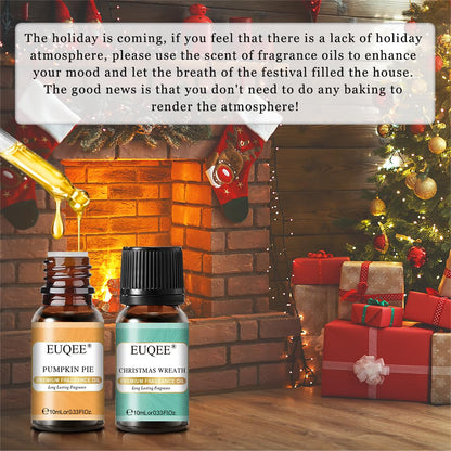 EUQEE Holiday Cheer Premium Fragrance Oils Set of 6 (10ml) – Forest Pine, Christmas Wreath, Brown Sugar, Harvest Spice, Gingerbread, Pumpkin Pie
