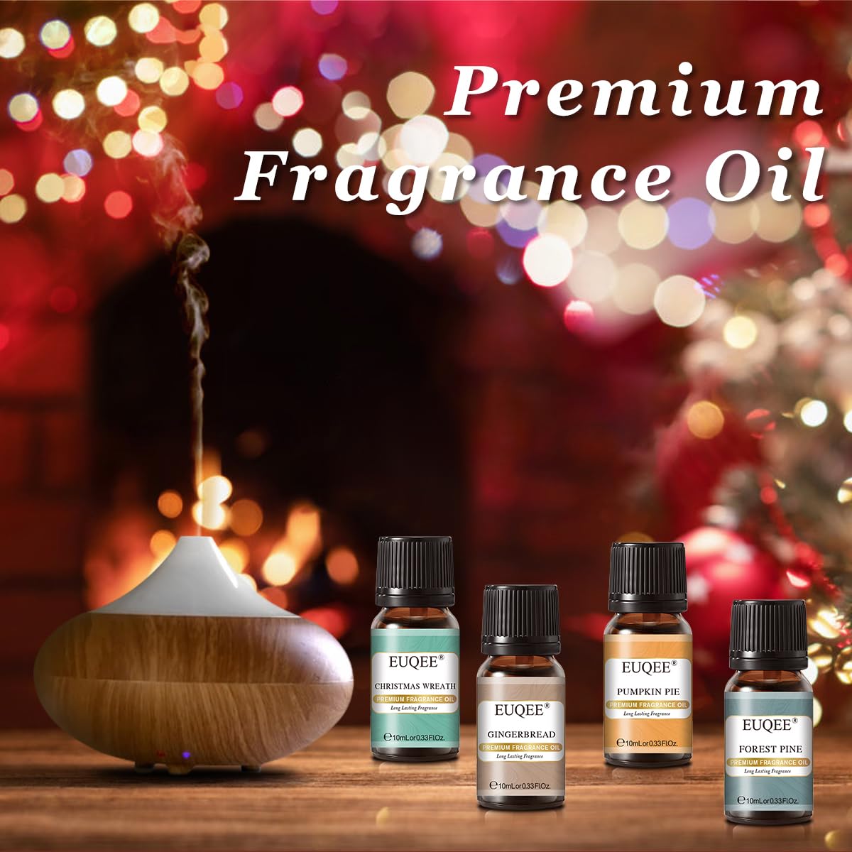 EUQEE Holiday Cheer Premium Fragrance Oils Set of 6 (10ml) – Forest Pine, Christmas Wreath, Brown Sugar, Harvest Spice, Gingerbread, Pumpkin Pie