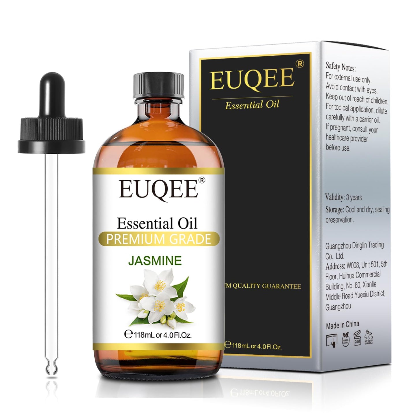 EUQEE Jasmine Essential Oil 118ml – Premium Jasmine Oil for Aromatherapy, Diffuser, DIY Soap & Candle Making (4 Fl Oz)