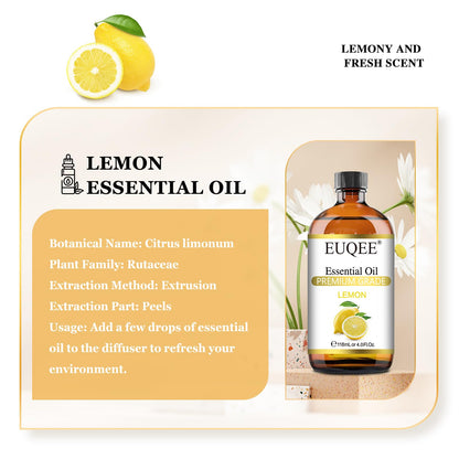 EUQEE Lemon Essential Oil with Glass Dropper – Aromatherapy & DIY (4 oz / 118 mL)