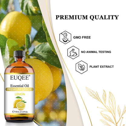 EUQEE Lemon Essential Oil with Glass Dropper – Aromatherapy & DIY (4 oz / 118 mL)