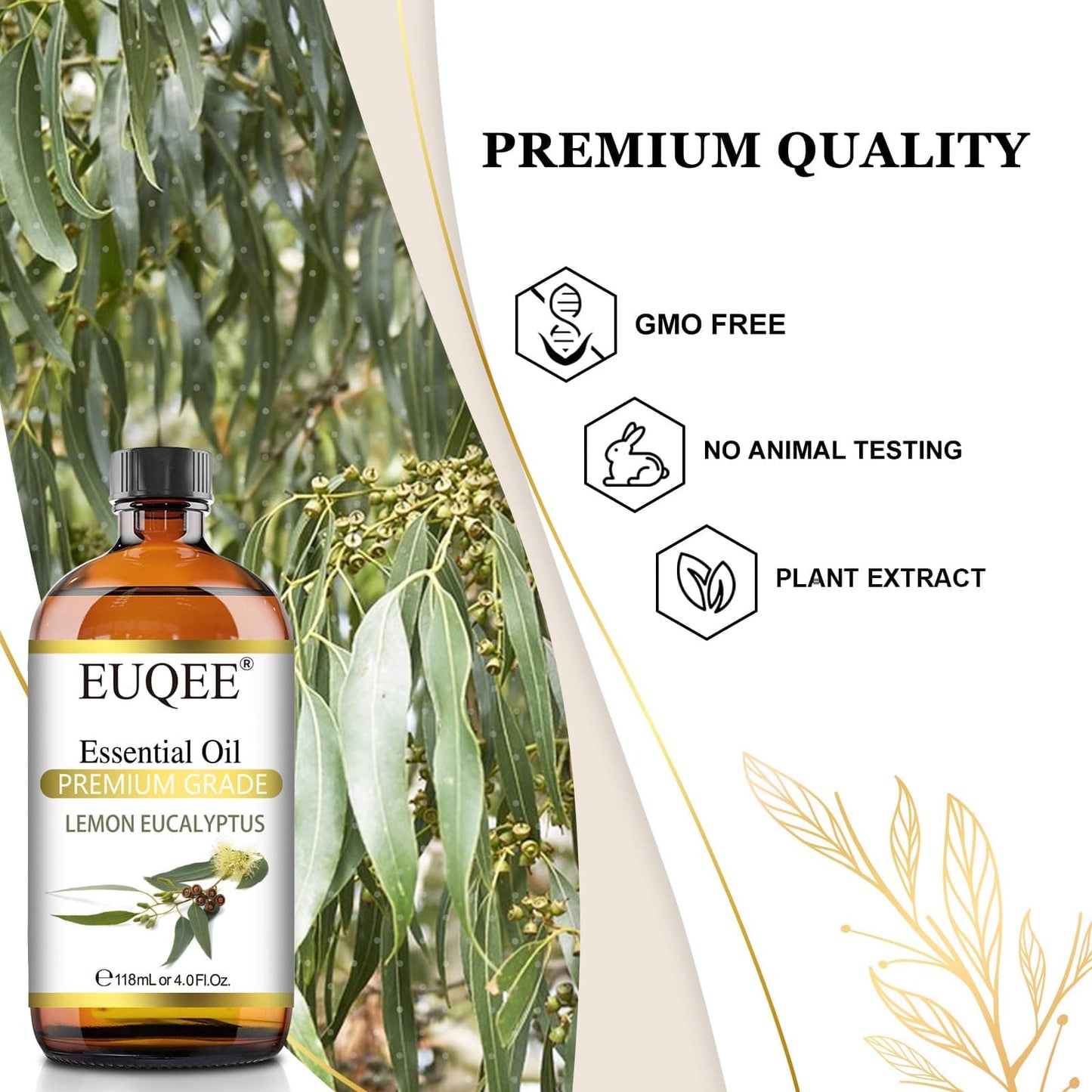EUQEE Lemon Eucalyptus Essential Oil – 118ml / 4 Fl Oz with Glass Dropper