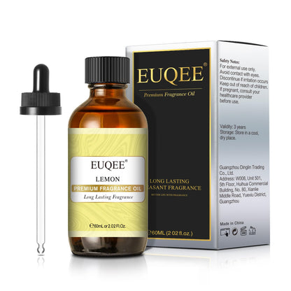 EUQEE Lemon Fragrance Oil – Premium Essential Oil with Glass Dropper, 60 ml (2.02 fl oz) for Diffusers, Bath Bombs, and Candles