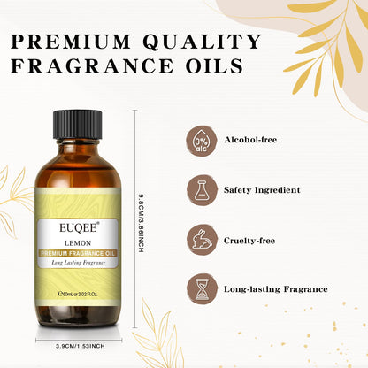 EUQEE Lemon Fragrance Oil – Premium Essential Oil with Glass Dropper, 60 ml (2.02 fl oz) for Diffusers, Bath Bombs, and Candles