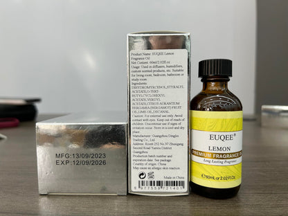 EUQEE Lemon Fragrance Oil – Premium Essential Oil with Glass Dropper, 60 ml (2.02 fl oz) for Diffusers, Bath Bombs, and Candles