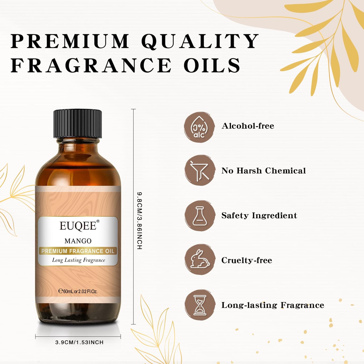 EUQEE Mango Fragrance Oil 60ml | Premium Essential Oil with Glass Dropper for Soap, Candles, Diffusers & Bath Bombs