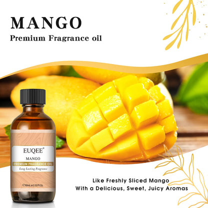 EUQEE Mango Fragrance Oil 60ml | Premium Essential Oil with Glass Dropper for Soap, Candles, Diffusers & Bath Bombs