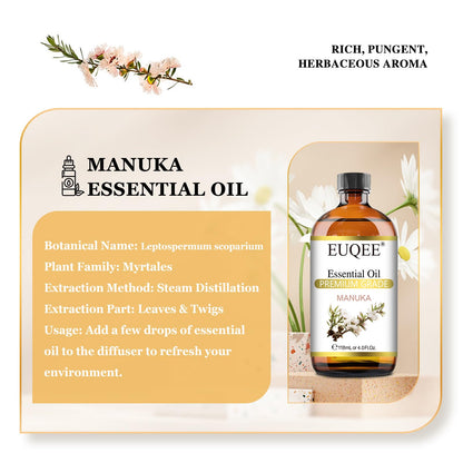 EUQEE Manuka Essential Oil 118ml – Glass Dropper, Skin Care & Diffuser