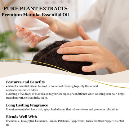 EUQEE Manuka Essential Oil 118ml – Glass Dropper, Skin Care & Diffuser
