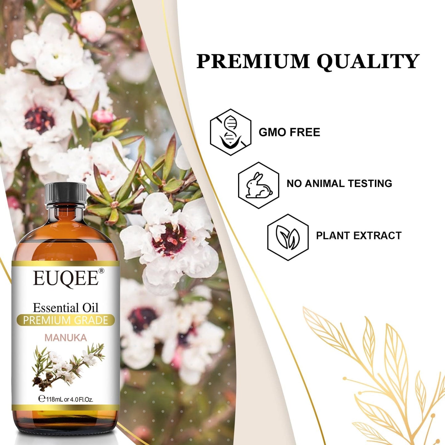 EUQEE Manuka Essential Oil 118ml – Glass Dropper, Skin Care & Diffuser