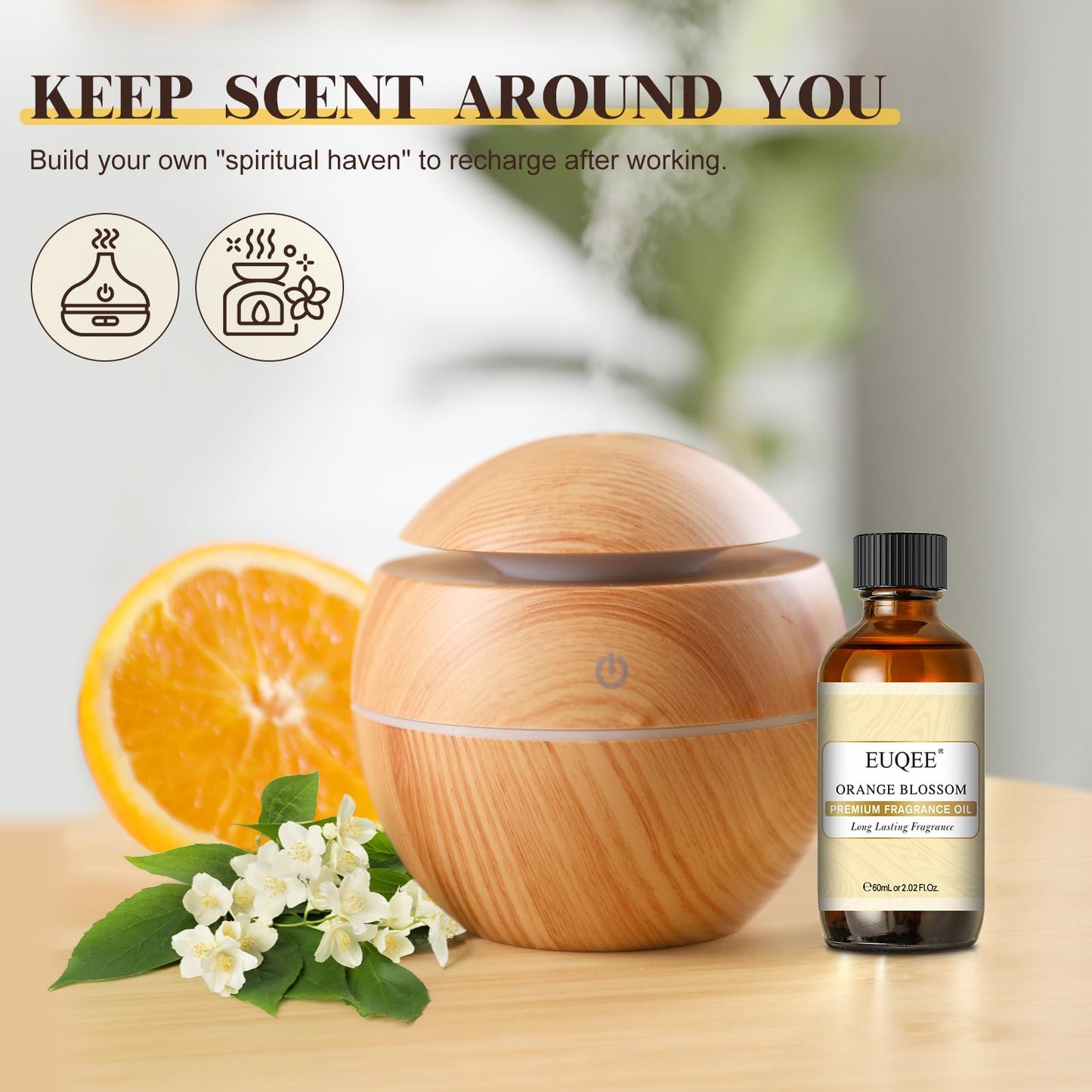 EUQEE Orange Blossom Fragrance Oils, 60ml – Glass Dropper for Diffusers, Candles & Soap