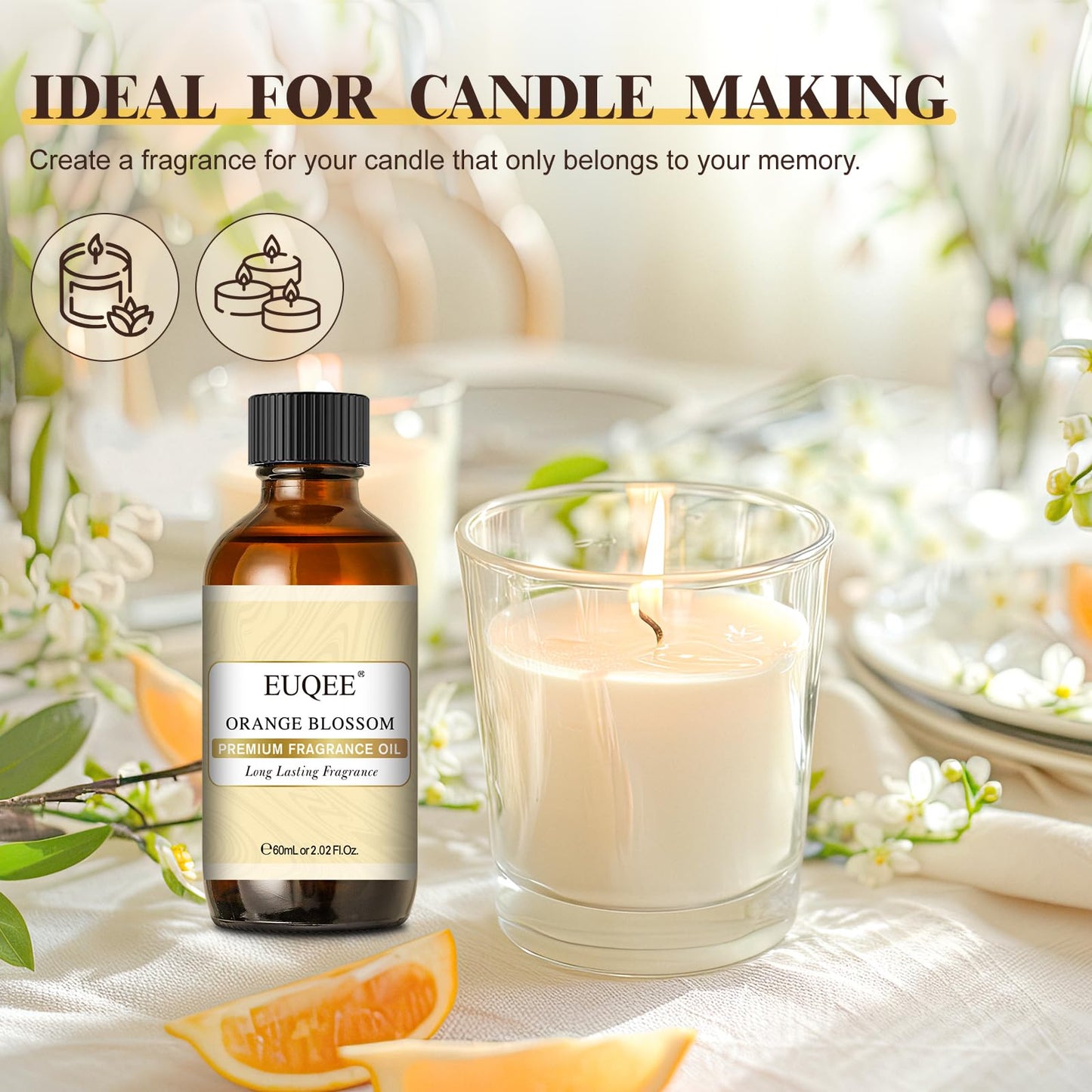 EUQEE Orange Blossom Fragrance Oils, 60ml – Glass Dropper for Diffusers, Candles & Soap
