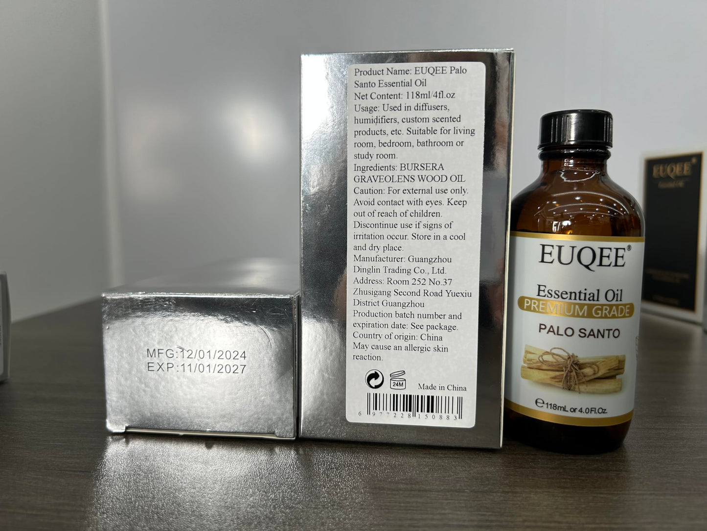 EUQEE Palo Santo Essential Oil 118mL (4 Fl. Oz) – Pure Oil with Glass Dropper