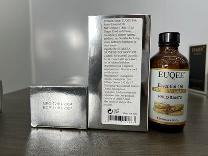 EUQEE Palo Santo Essential Oil 118mL (4 Fl. Oz) – Pure Oil with Glass Dropper
