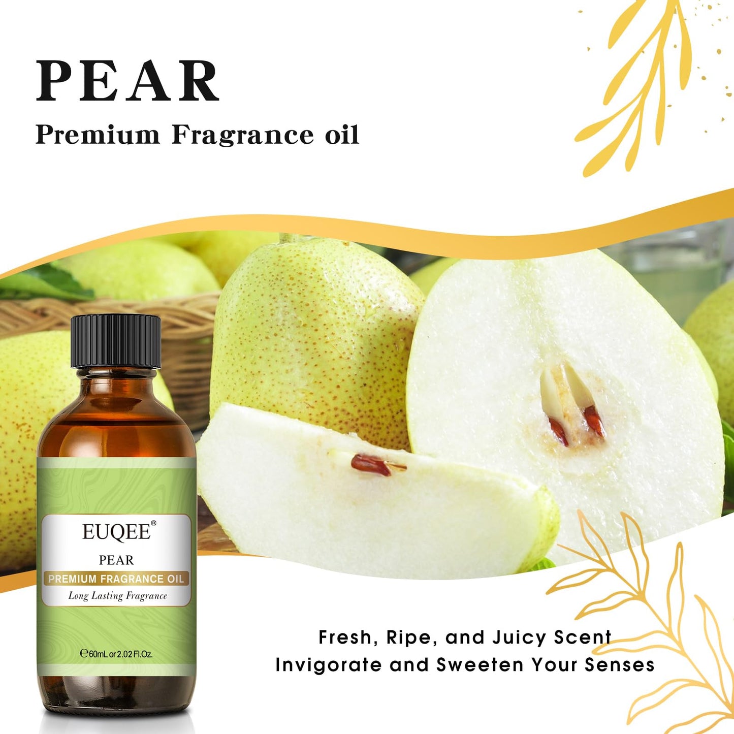 EUQEE Pear Fragrance Oil 60ml (2.02 Fl oz) – Premium Fragrance Oil for Soap, Candles, Diffusers, Aromatherapy