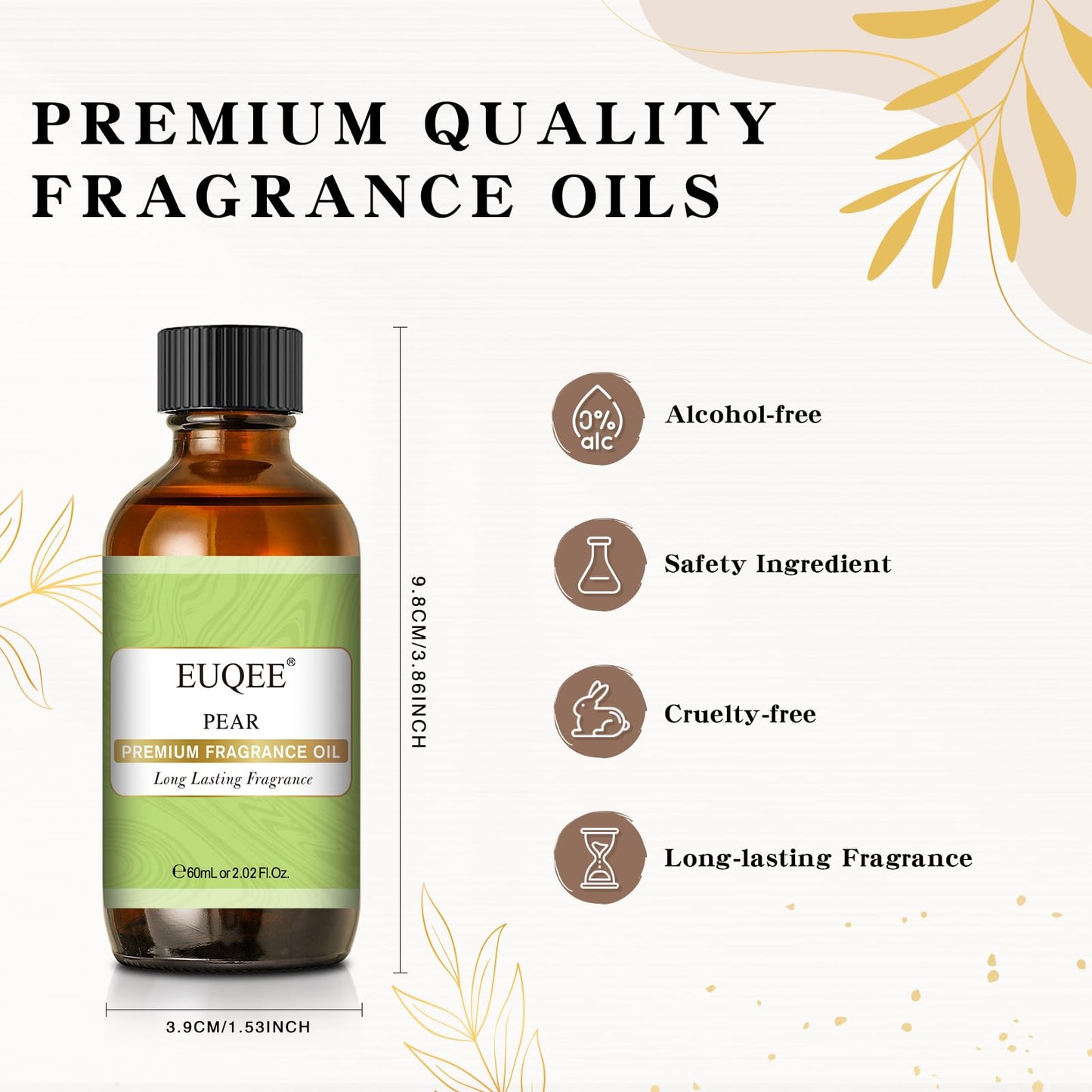 EUQEE Pear Fragrance Oil 60ml (2.02 Fl oz) – Premium Fragrance Oil for Soap, Candles, Diffusers, Aromatherapy