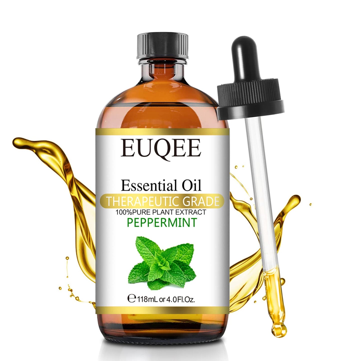EUQEE Peppermint Essential Oil 118 ml – Pure Peppermint Oil with Glass Dropper