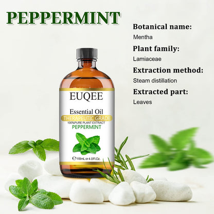 EUQEE Peppermint Essential Oil 118 ml – Pure Peppermint Oil with Glass Dropper