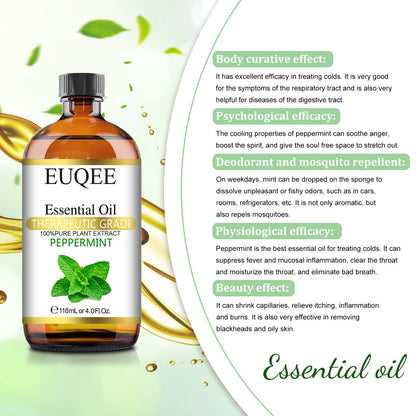 EUQEE Peppermint Essential Oil 118 ml – Pure Peppermint Oil with Glass Dropper