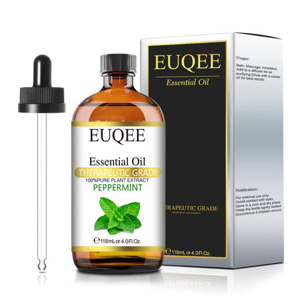 EUQEE Peppermint Essential Oil 118 ml – Pure Peppermint Oil with Glass Dropper