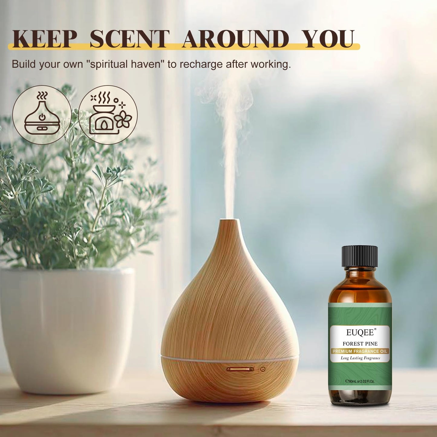 EUQEE Forest Pine Fragrance Oil – Premium 60ml / 2.02 fl oz with Glass Dropper | Diffusers, Candles, Soaps