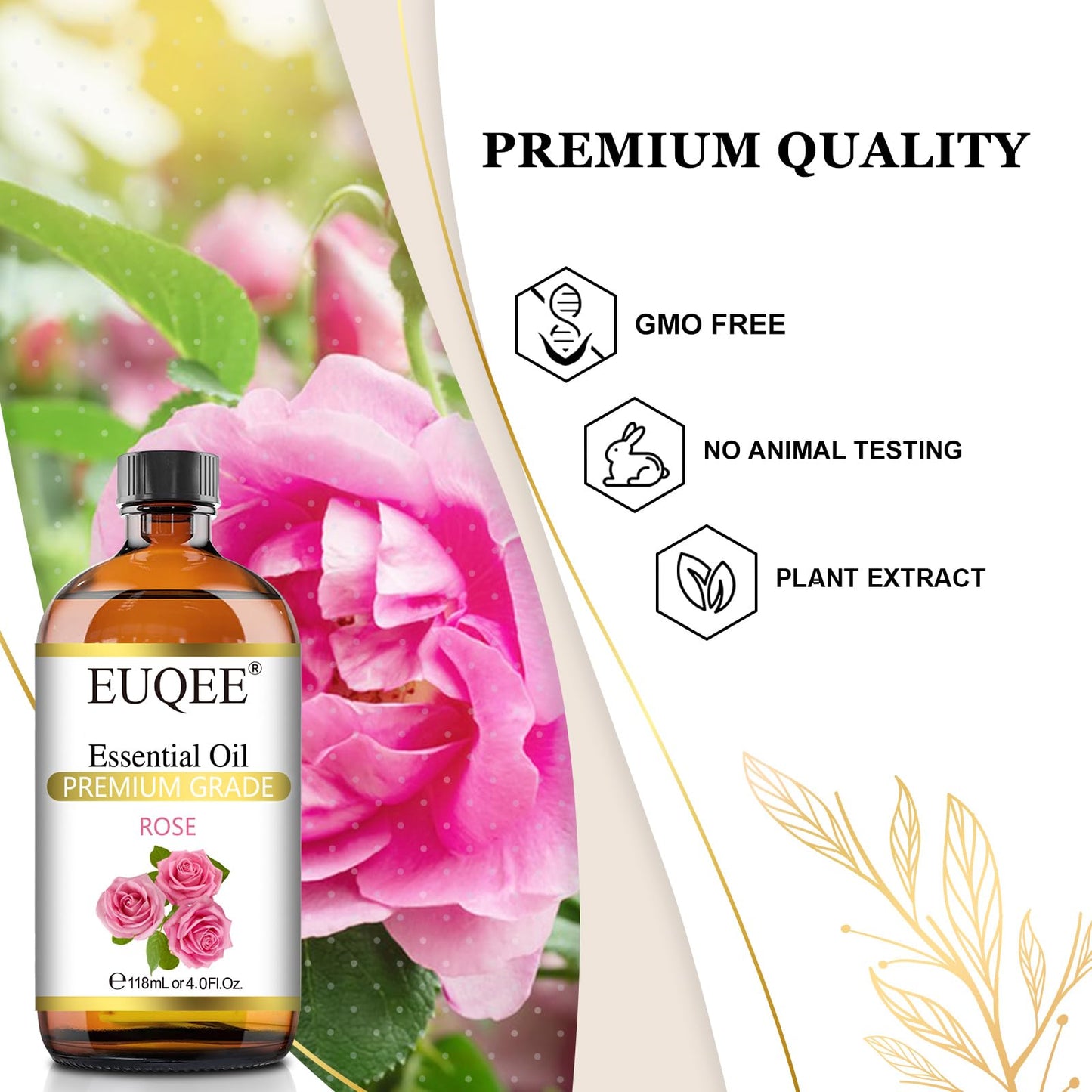EUQEE Rose Essential Oil 118mL | Premium Oil with Glass Dropper for Diffuser, Soap & Candle Making