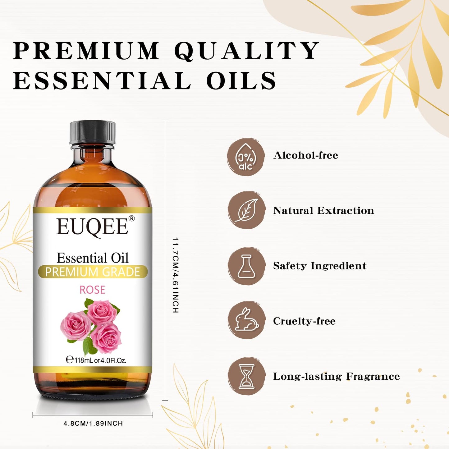 EUQEE Rose Essential Oil 118mL | Premium Oil with Glass Dropper for Diffuser, Soap & Candle Making