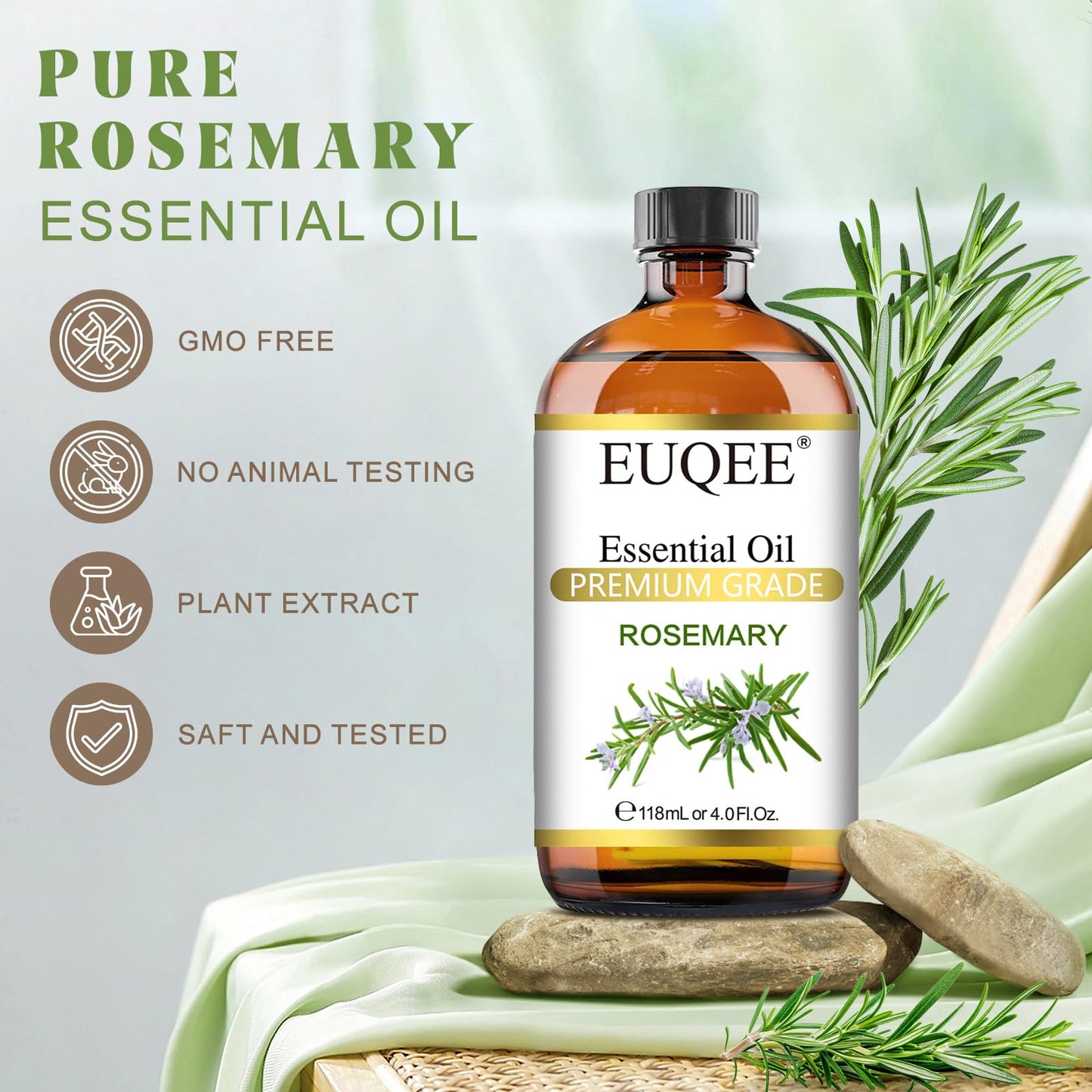 EUQEE Rosemary Essential Oil 118ml (4 Fl Oz) | Pure, All-Natural with Glass Dropper