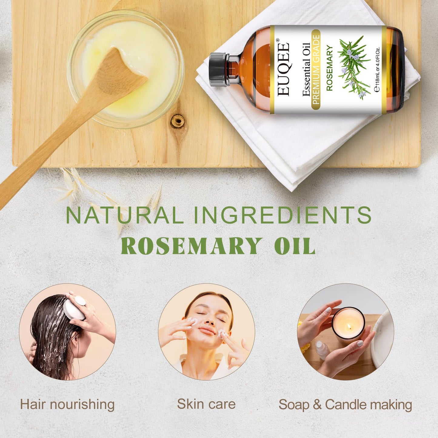 EUQEE Rosemary Essential Oil 118ml (4 Fl Oz) | Pure, All-Natural with Glass Dropper