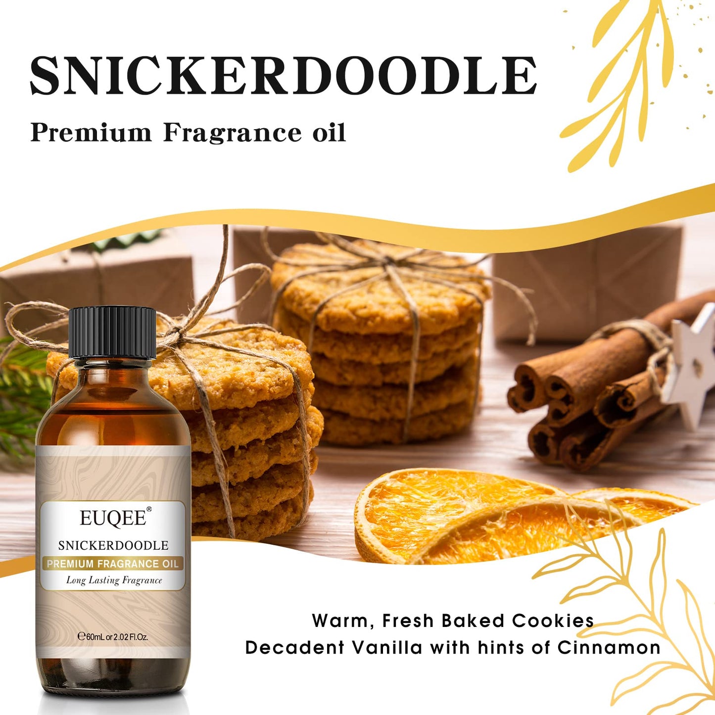 EUQEE Snickerdoodle Fragrance Oil – Premium Grade, 60 ml with Glass Dropper for Soap Making, Diffusers & Aromatherapy