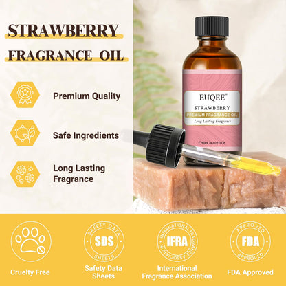 EUQEE 2.02 Fl oz Strawberry Fragrance Oil | Premium Strawberry Essential Oil with Glass Dropper – 60 ml