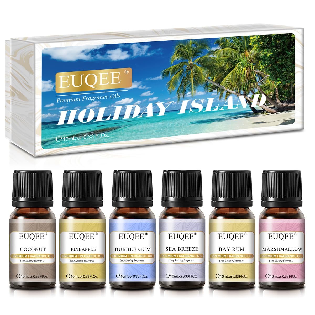 EUQEE Summer Fragrance Oil Gift Set – 6x10ml Holiday Island Aromatherapy Oils