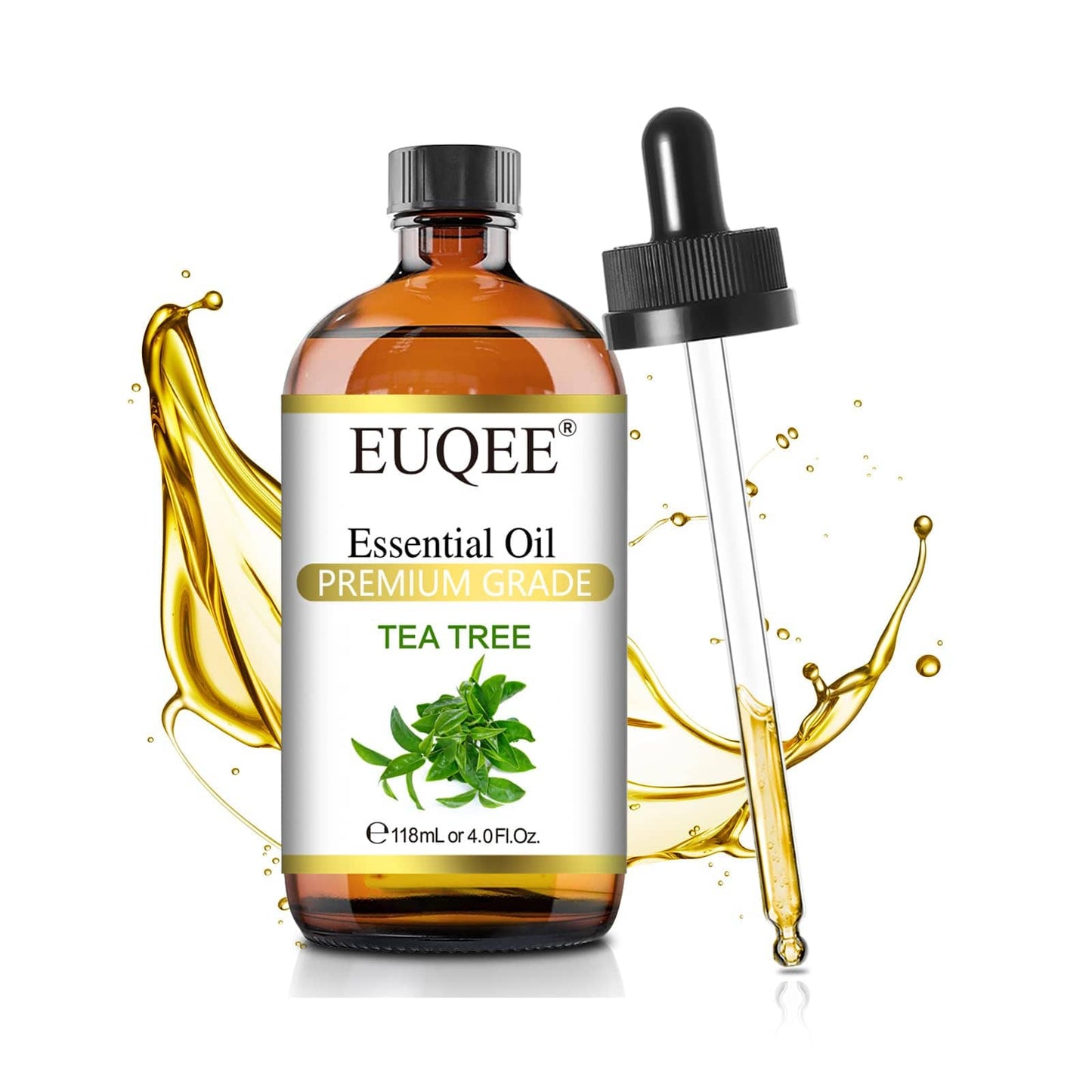 EUQEE Tea Tree Essential Oil 4 oz (118 ml) with Glass Dropper – Aromatherapy, Diffuser & DIY Soap