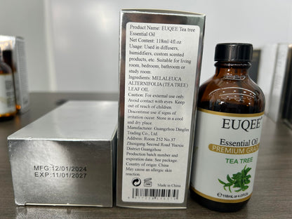 EUQEE Tea Tree Essential Oil 4 oz (118 ml) with Glass Dropper – Aromatherapy, Diffuser & DIY Soap