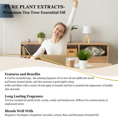 EUQEE Tea Tree Essential Oil 4 oz (118 ml) with Glass Dropper – Aromatherapy, Diffuser & DIY Soap
