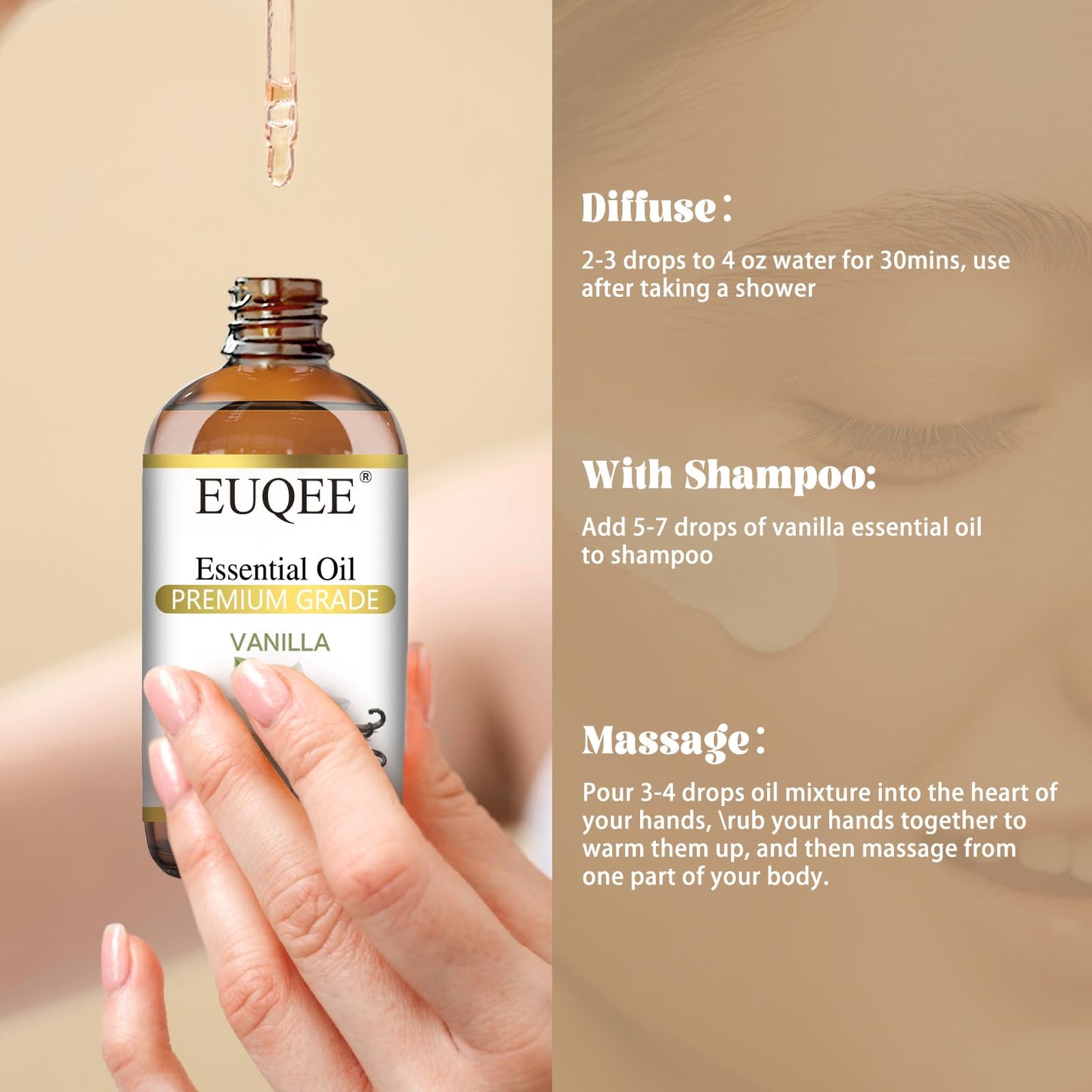 EUQEE Vanilla Essential Oil 118ml (4.0 Fl Oz) – Pure Vanilla Fragrance for Diffuser, Massage, DIY Soap & Candles