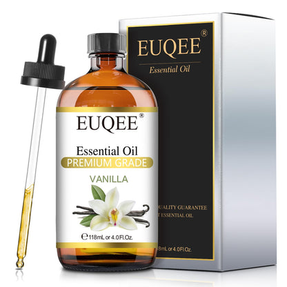 EUQEE Vanilla Essential Oil 118ml (4.0 Fl Oz) – Pure Vanilla Fragrance for Diffuser, Massage, DIY Soap & Candles