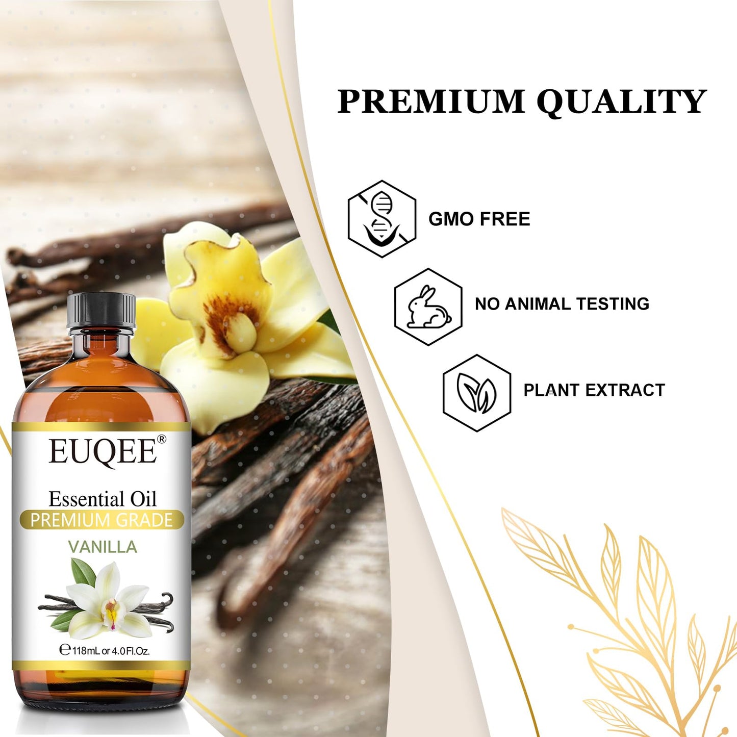 EUQEE Vanilla Essential Oil 118 ml – Premium Oil with Glass Dropper