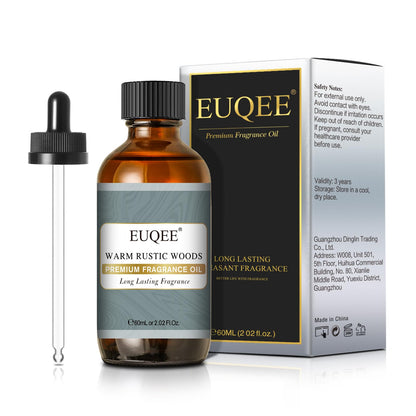 EUQEE Warm Rustic Woods Fragrance Oil – Premium 60ml with Glass Dropper (Diffuser, Candle & DIY Soap)