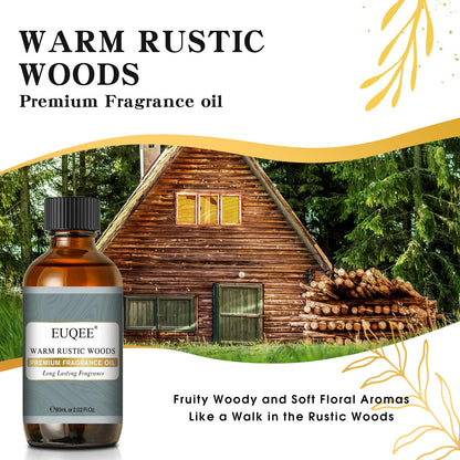EUQEE Warm Rustic Woods Fragrance Oil – Premium 60ml with Glass Dropper (Diffuser, Candle & DIY Soap)