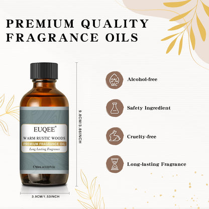 EUQEE Warm Rustic Woods Fragrance Oil – Premium 60ml with Glass Dropper (Diffuser, Candle & DIY Soap)