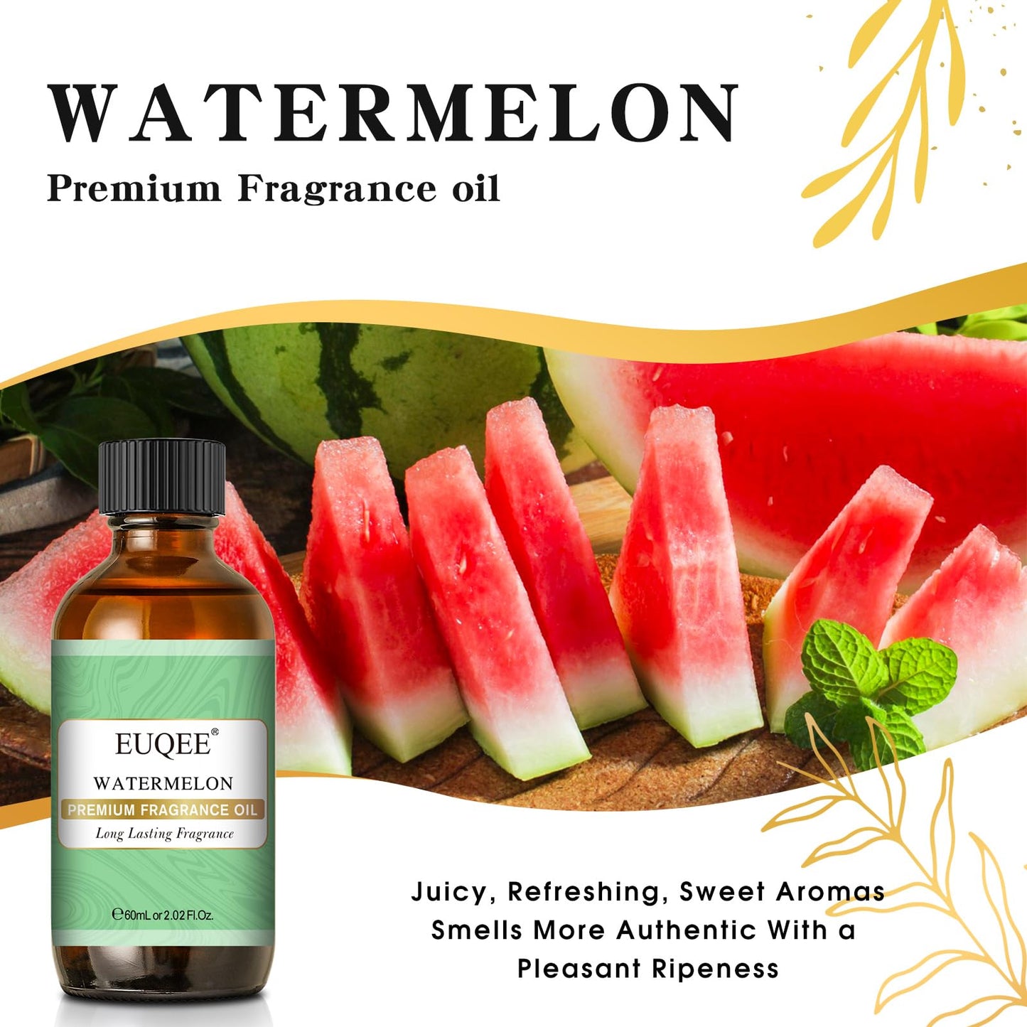EUQEE Watermelon Fragrance Oil 60ml – Glass Dropper, Diffuser & Candle Making