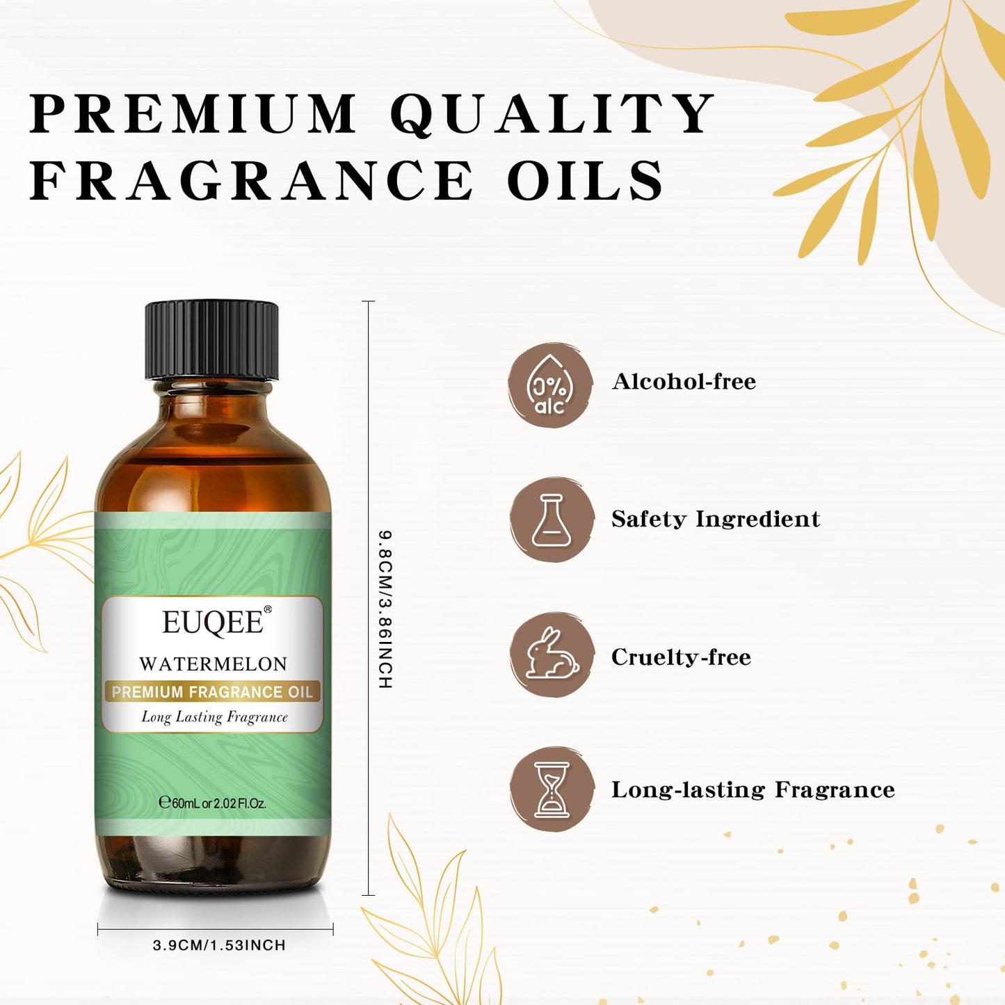 EUQEE Watermelon Fragrance Oil 60ml – Glass Dropper, Diffuser & Candle Making