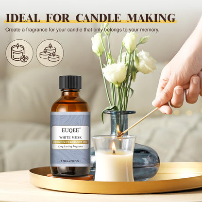 EUQEE White Musk Fragrance Oil – 60 ml (2.02 fl oz) for Diffusers, Candles, Soaps