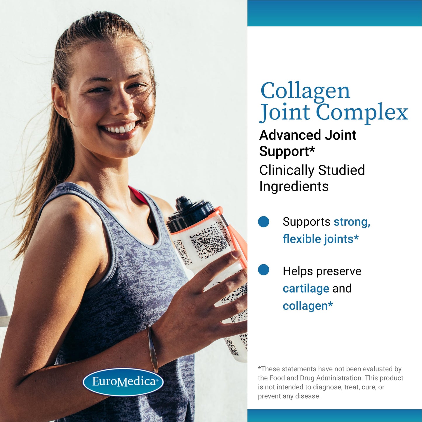 EuroMedica Collagen Joint Complex — Collagen Joint Support with Type II Collagen, Boswellia, Hyaluronic Acid | Lower Back & Knee Support - 60 Capsules