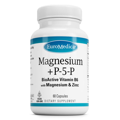 EuroMedica Magnesium + P-5-P - Bone & Heart Health Support Supplement - 60 Vegan Capsules