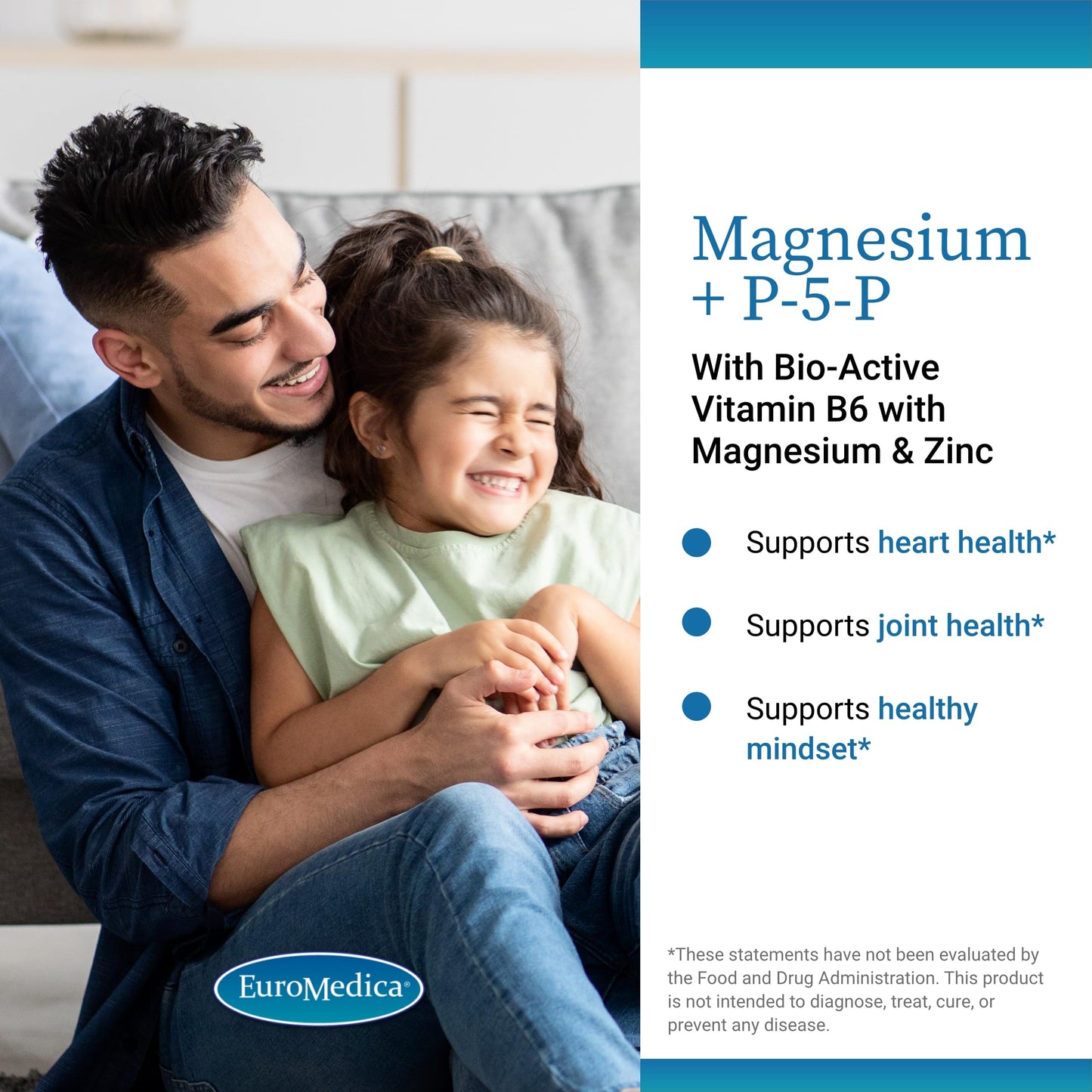 EuroMedica Magnesium + P-5-P - Bone & Heart Health Support Supplement - 60 Vegan Capsules